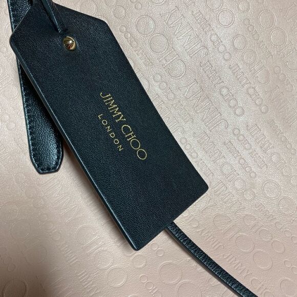 Jimmy Choo East-West Blush & Off White Logo Embossed Leather Twist Tote Bag - Picture 6 of 14